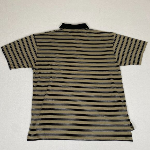 Vintage Y2K Chesterfield Tan Brown Black Striped Lightweight Polo Shirt XL - Picture 2 of 6